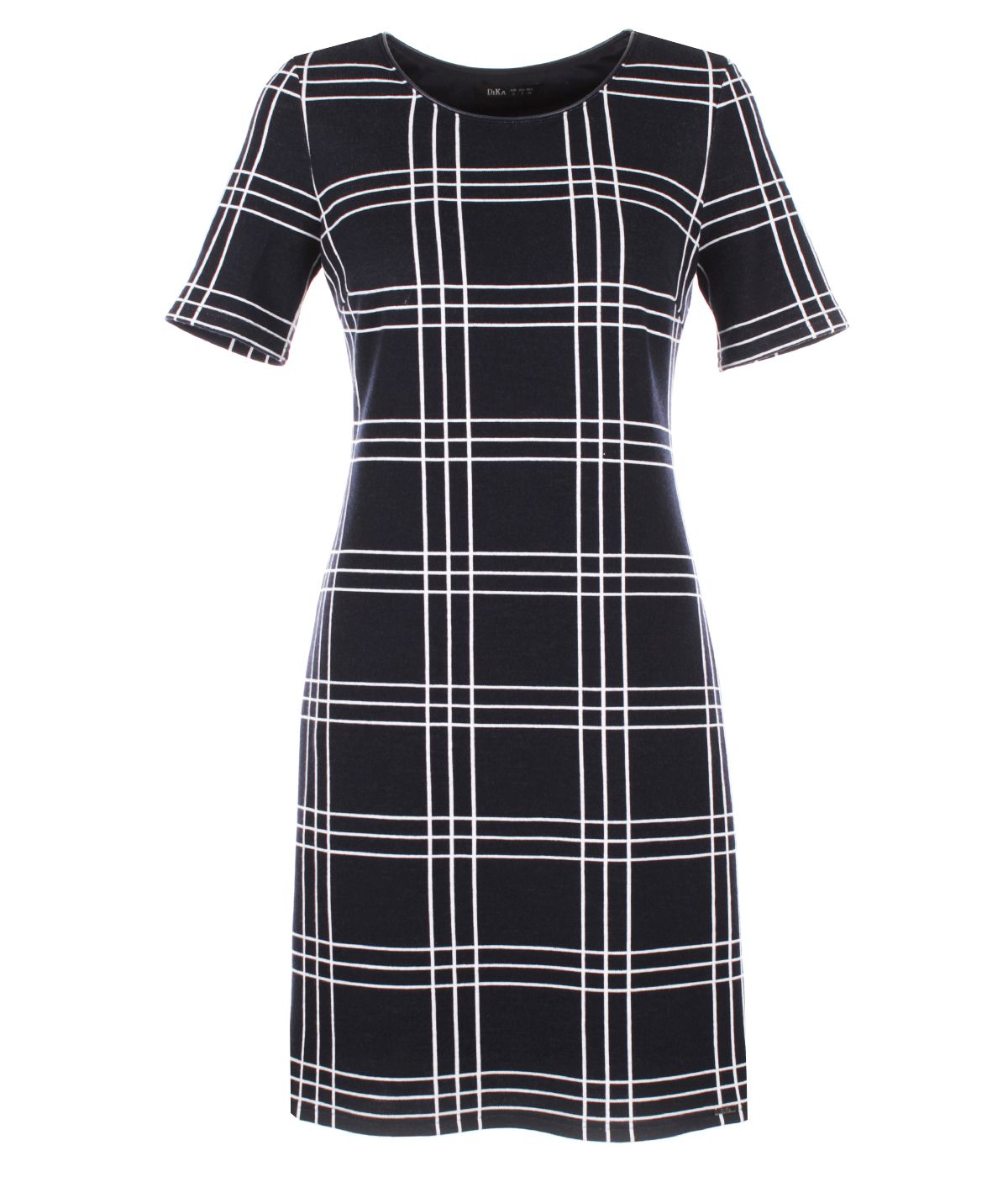 Checkered short-sleeved dress with cotton and wool 0